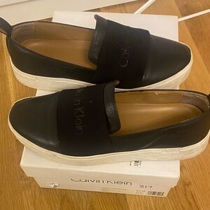 Calvin Klein Black and White Men's Slip-On Loafers